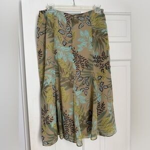 Charter Club Women's Tan/Green/Teal Floral Pleated Lined Skirt 8